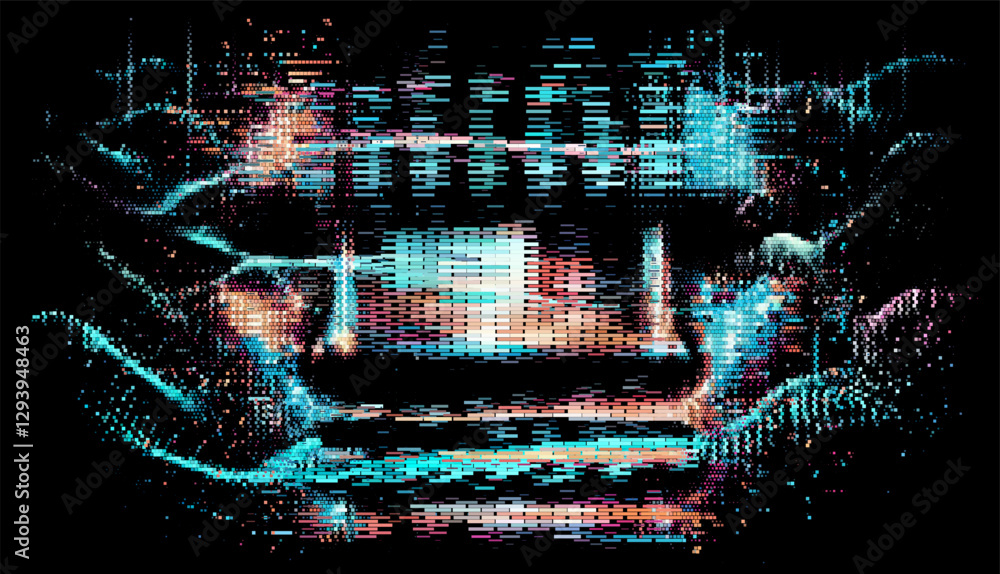 Leinwandbilder vector illustration of a digital, pixelated face emerging from a dark background, creating a futuris