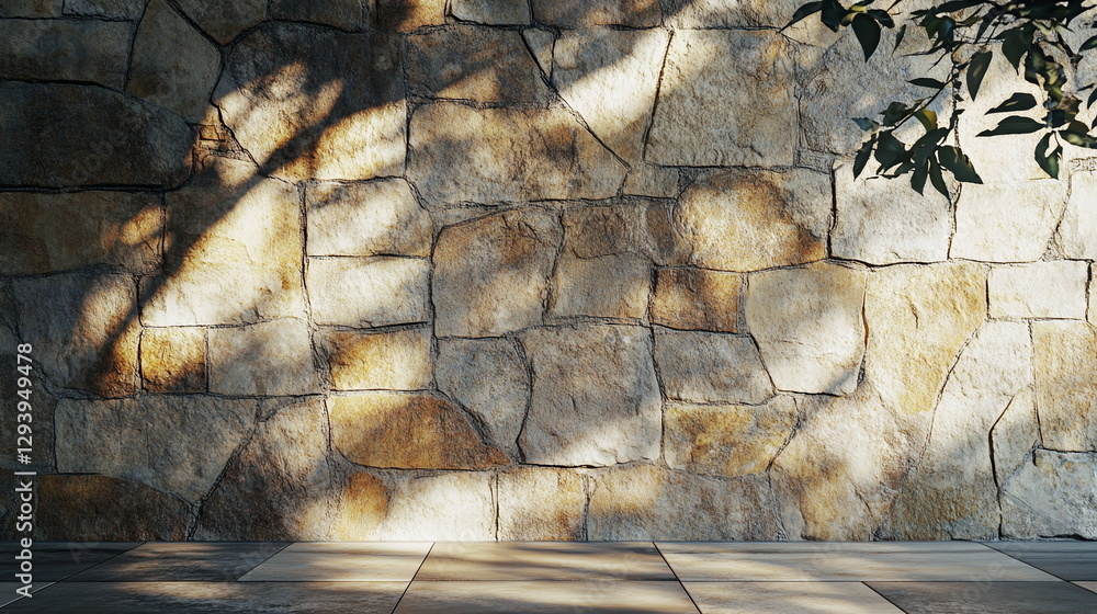 Aufkleber pale sunlight falling across a rough stone wall. window shadow creating a geometric design in a spar