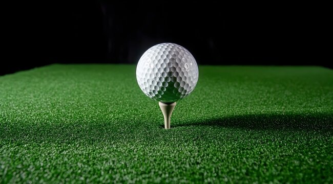 A golf ball sits on a tee within the simulator. - Powered by Adobe