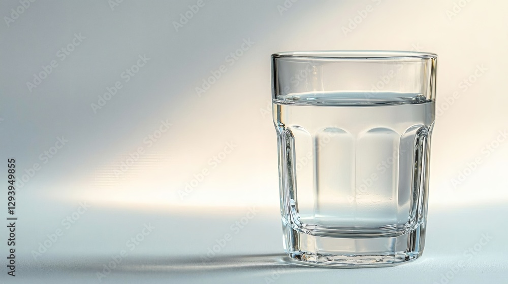 Poster minimalist isolated image of a transparent glass of water on a white background, perfect for stock u