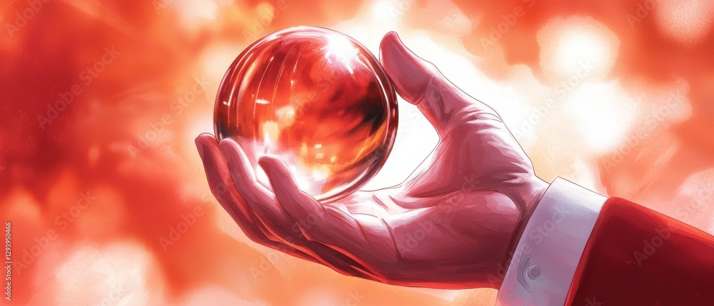 Poster a hand holds a glowing red orb, surrounded by a warm, blurred background, creating a mystical and en
