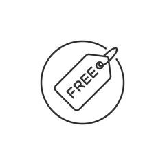 This icon features a free price tag. The minimalist design ensures it is easily recognizable, effectively highlighting cost-free offerings in digital interfaces, enhancing user engagement