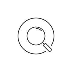 A simple line drawing of a magnifying glass centered on a circular background, often used in digital interfaces to represent search functionality. Perfect for intuitive user navigation