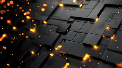 A visually striking abstract design featuring glowing orange sparks against a textured black background, evoking a sense of depth and energy.