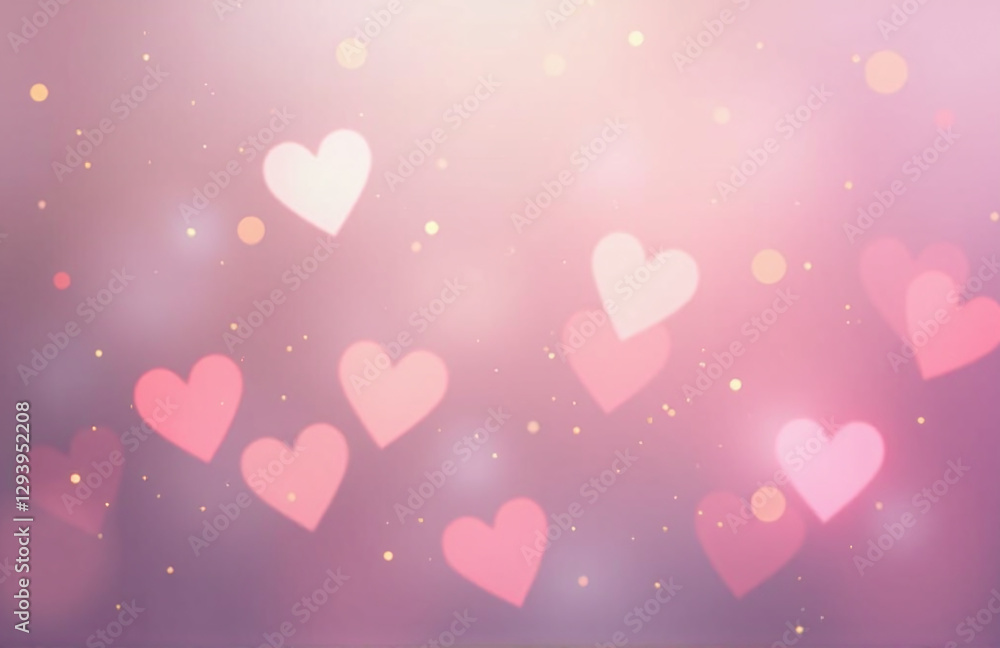 Aufkleber Soft Pastel Tones On A Blurred Background Are Paired With Heart Shapes And Bokeh Lighting Effects To Create A Whimsical Atmosphere.