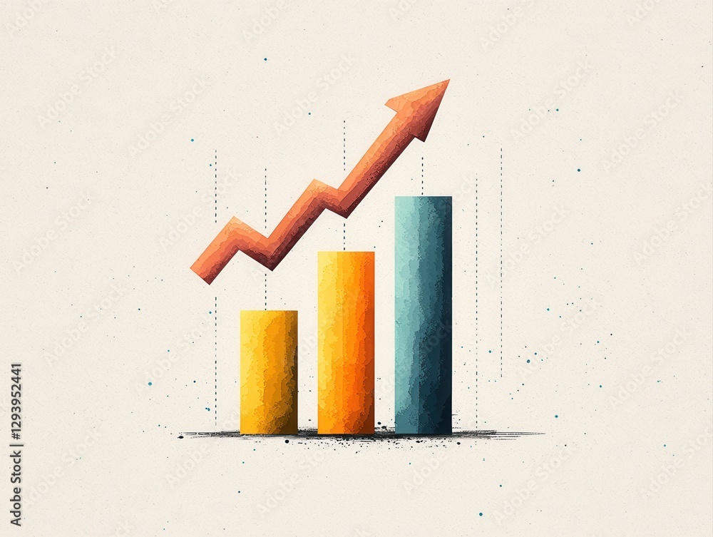 Poster a stylized graphic showing three bars in different colors, with an upward arrow indicating growth or