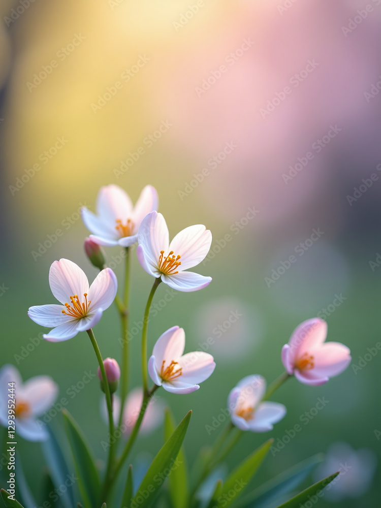 Poster Soft Focus Photograph Of A Serene Abstract Background Featuring Vibrant Colors And Delicate Spring Flowers In Bloom.