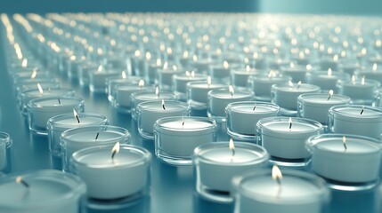 Obraz premium Serene Rows of Burning Candles: A Tranquil Teal Tableau