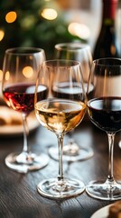Fototapeta premium Elegant Wine Glasses on a Dark Wooden Table