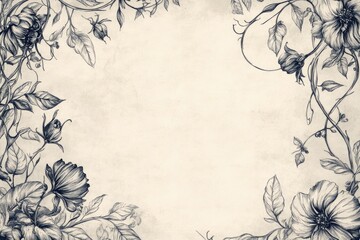 Elegant botanical doodle border featuring intertwining vines, flowers, and leaves with fine lines