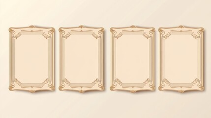 Four ornate frames on beige wall; gallery mockup