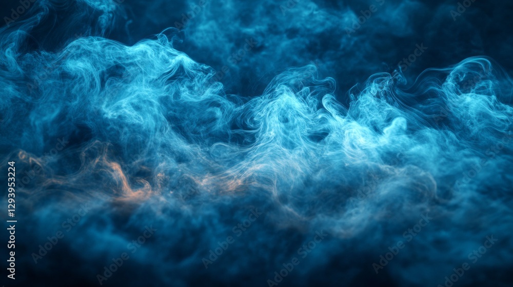 Poster vivid blue mist elegantly billows through the air, creating a mystical atmosphere in a dimly lit spa
