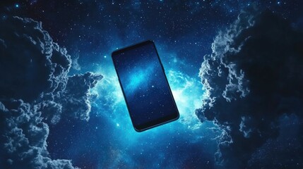 D smartphone floating in space, blank screen for customization, premium digital presentation.