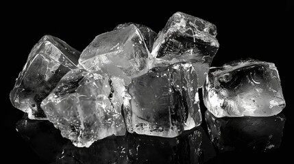 Obraz premium Natural crystal clear ice cubes on a black background.