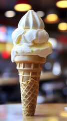 Delicious Vanilla Ice Cream Cone Closeup