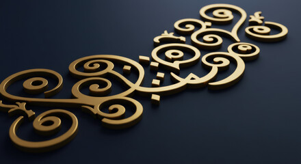 Fototapeta premium Elegant gold calligraphy-inspired swirls creating a decorative Ramadan element (no text)
