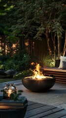 Stylish Outdoor Fire Pit in a Serene Garden Setting