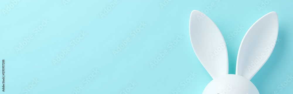 Aufkleber Simple Easter Design Features White Rabbit Ears On A Light Blue Background With Plenty Of Space For Text Or Other Elements.