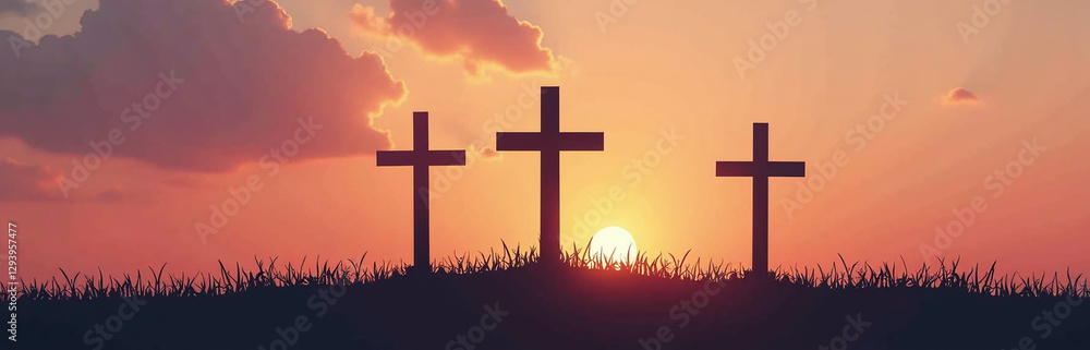 Poster Silhouettes Of Three Crosses Are Used As A Common Easter Motif In Various Forms Of Art And Design Created With Ai Tools.