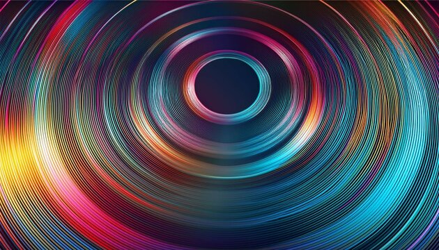 futuristic digital metallic chrome rings with vibrant reflections circular anisotropic dynamic polished surface colorful concentric circle background with vibrant radial lines  illustration