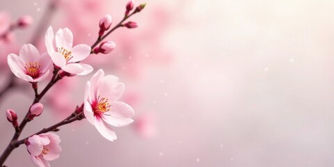 Fototapeta premium Delicate Pink Blossoms on a Branch, Soft Focus Background with Copy Space for Inspirational Messages or Springtime Greetings