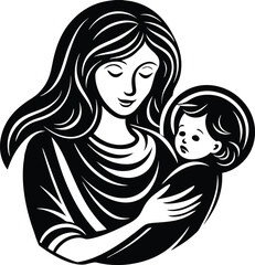 Child in mother arms and mother's love her child vector illustration
