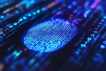 Fingerprint patterns illuminated by digital technology showcasing security and identification concepts