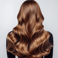 Naklejka premium A beautiful woman with long, brown hair, viewed from the back against a white background.