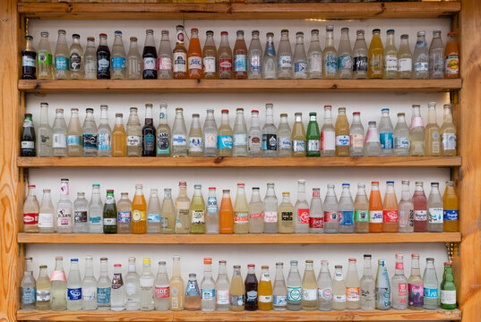 Ankara, Turkey- February 4 2023: Old soda bottle collection on the shelf