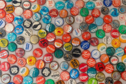 Ankara, Turkey- February 4 2023: A view from the table decorated with soda caps.