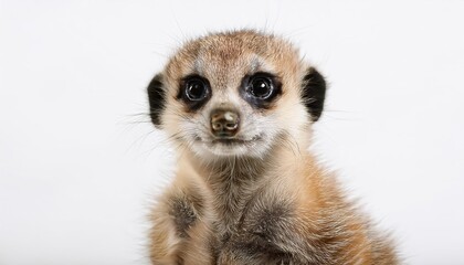 MonthOld Meerkat Cub on White Background Playful and Curious Suricate Cub Snuggling in Snowy Desert Landscape, Captured at Twilight