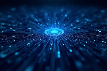 centralized data processing system sends radiant signals with a vibrant blue hue.
