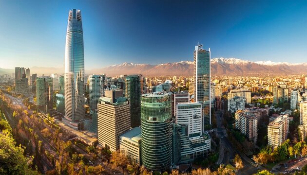 skyline of santiago de chile with modern office buildings at financial district in las condes