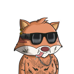 Stylized Portrait of a Fox With Tattoos and Sunglasses