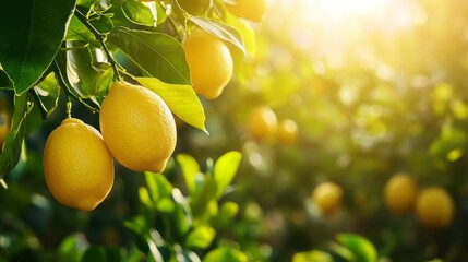 Vibrant Lemons on a Sunny Orchard Tree