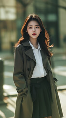 Fototapeta premium 카라 코트 입은 아름다운 한국 여성