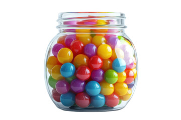 Transparent Glass Jar with Vibrant Colorful Sweets: Isolated on Transparent Background