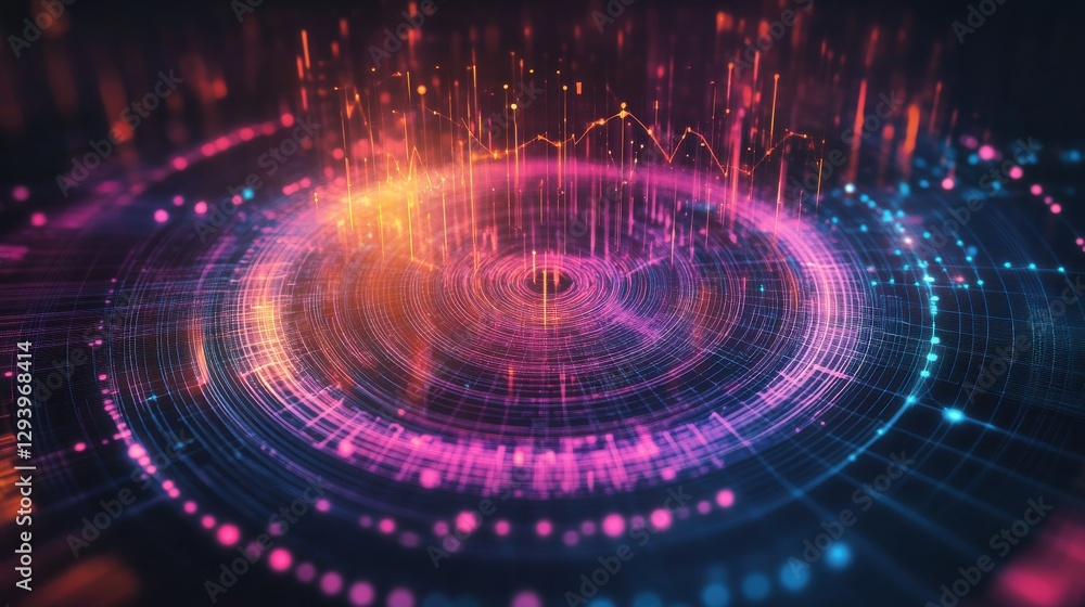 Poster colorful abstract visualization of sound waves and data patterns