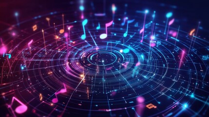 Fototapeta premium Colorful Musical Notes in a Digital Background with Light Effects