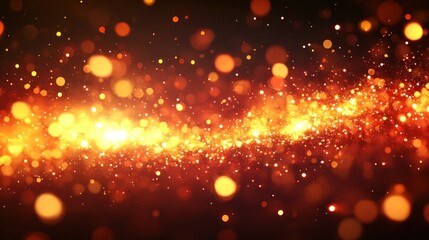 Obraz premium Abstract background with glowing orange and red particles, bokeh lights, and sparkles.