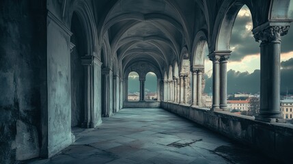 Fototapeta premium Coastal monastery cloister twilight