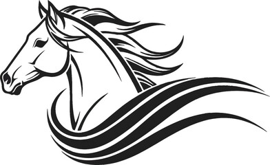 Fototapeta premium Running Horse Vector Illustration – Black and White Tribal Style