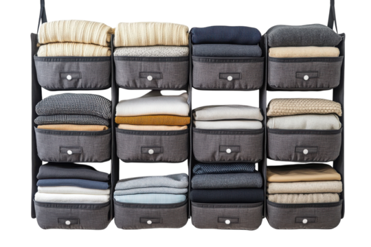 Hanging Closet Organizer with Fabric Shelves: Isolated on Transparent Background