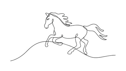 SingleLine Drawing of a Galloping Horse on a Hill