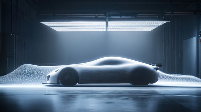 High-Speed Car in Wind Tunnel Testing with Aerodynamic Patterns