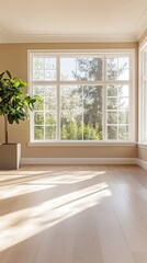 Fototapeta premium Sunlit Interior with Large Windows and Natural Light