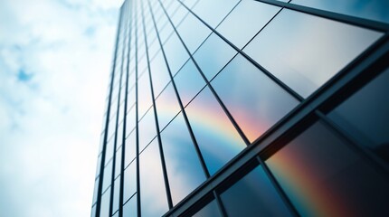 Fototapeta premium Rainbow Reflection on a Skyscraper’s Glass Facade 