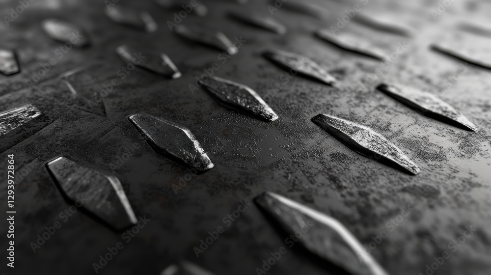 Poster Close-Up of Textured Metal Surface with Diamond Patterns and Shadows