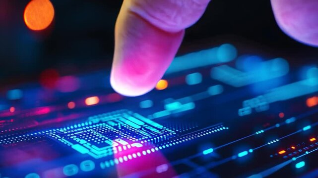 Finger touching digital circuit on a phone