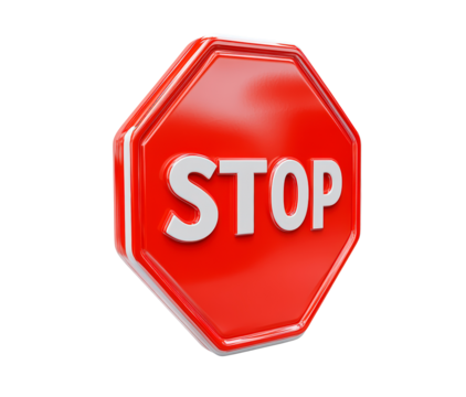 Red stop sign 3d isolated on transparent background